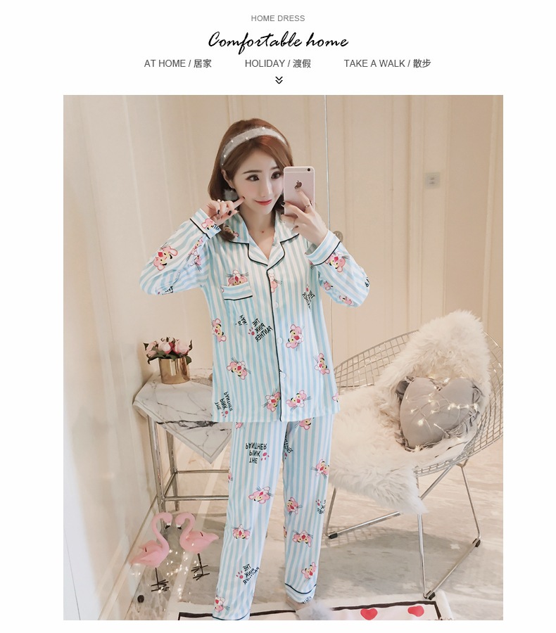 Bộ đồ ngủ nữ mùa xuân và mùa thu đông tay dài bằng vải cotton phiên bản Hàn Quốc của những bộ đồ cotton nữ kích thước lớn phù hợp với nhà hai mảnh nội y cao cấp