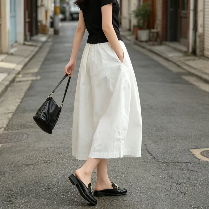 Summer New Style Elastic High-Waisted Wide-Leg Skirt Pants for Women, Loose Design, Slimming, Versatile, Super Stylish Casual Capri Pants