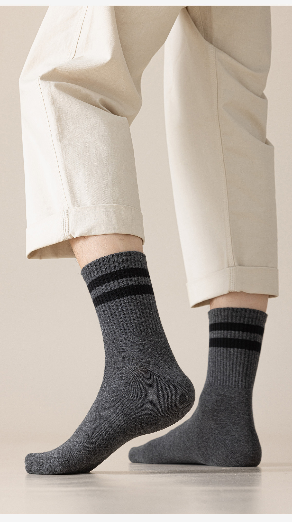 Striped Socks for Men, Autumn and Winter, Pure Cotton Mid-Calf Socks, Antibacterial, Deodorant, Sweat-Absorbent, Men's Xinjiang Cotton Zhuji Long Socks — تصویر 1