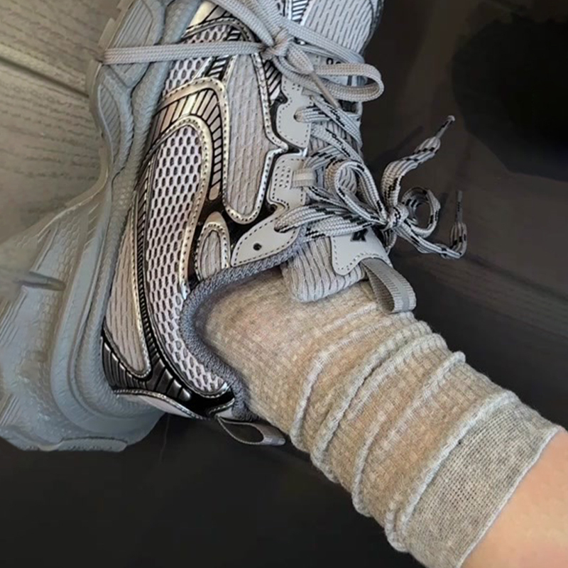 Gray Socks for Women, Summer Thin Mid-Calf Socks, Pure Cotton, Odor-Resistant, Miu Style Ballet Socks, Suitable for Pairing with Dad Shoes