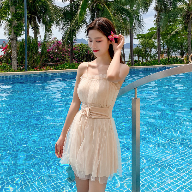 Swimsuit Female Lianness Student Conservative conspicually slim fit fairy Fan Korea Ins sweet and small fragrant wind net red female swimsuit