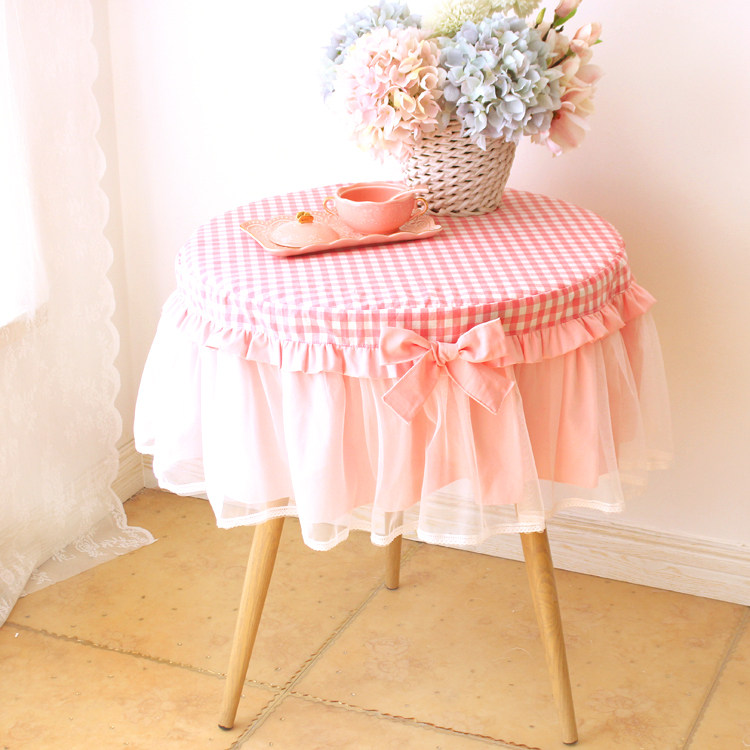 Field Garden Pink Plaid Balcony Small Round Table Cloth Round Home Round Table Cloth Tea Table Pure Cotton Lace Round Bed Head Cabinet Hood