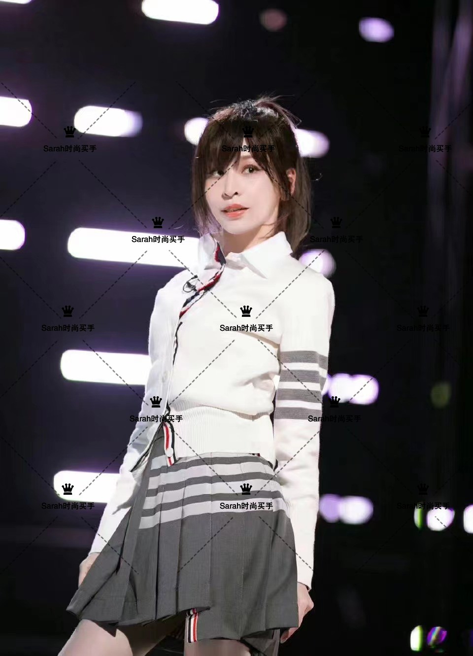 Thom Browne 22 summer royal heart Ling with half-skirt TB grey striped Asymmetrical Plexor Skirt Short Skirt