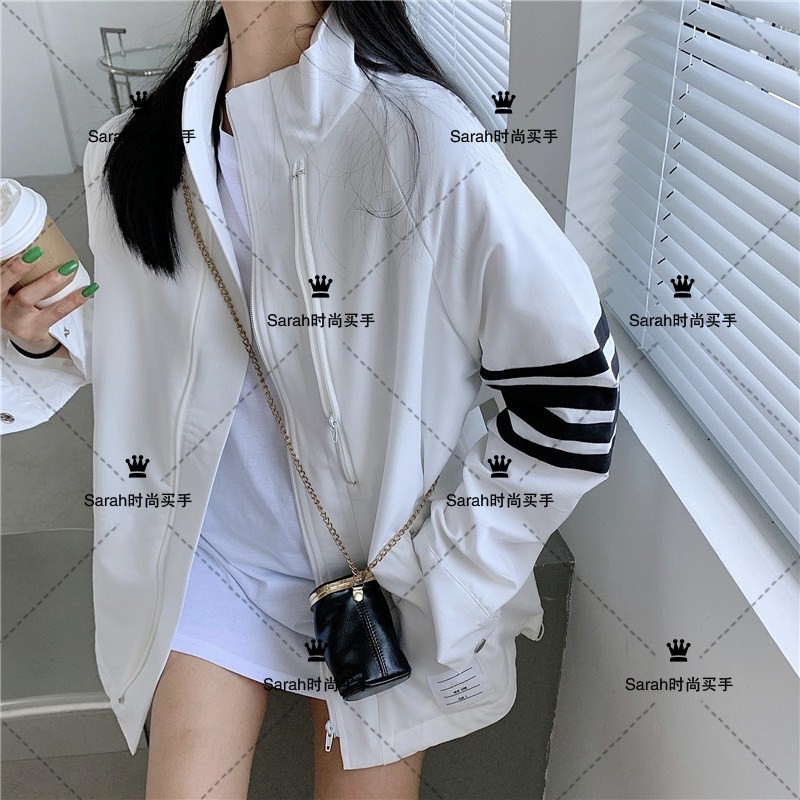 Thom Browne 2022 autumn and winter TB asymmetrical zipper jacket windbreaker men's and women's baseball jacket - Taobao