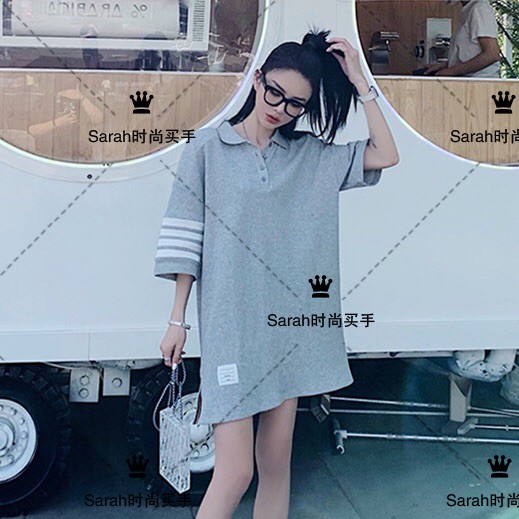 thom browne TB four-track bar T-shirt dress polo collar casual short dress