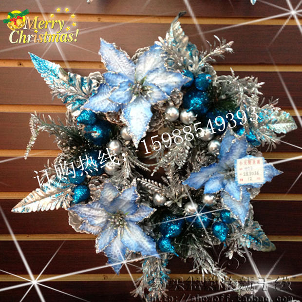 New Christmas accessories decorations flower and fruit series blue demon Ji high-end Christmas wreath hotel layout wreath