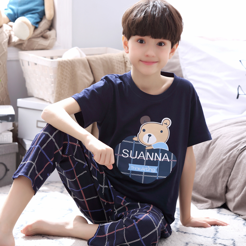 Cậu bé pajama quần ngắn tay tuổi teen trẻ béo bông nhà quần áo trẻ em childrens lớn đặt bông phim hoạt hình.