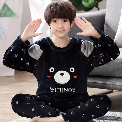 Fat big boy pajamas boy flannel 9-11-13-15 year old boy autumn coral velvet home suit winter
