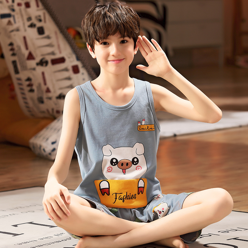 Boy Boy Vest Sleepwear Boy Cartoon Elementary School Children Pure Cotton Summer Thin inside wearing sleeveless sweat suit