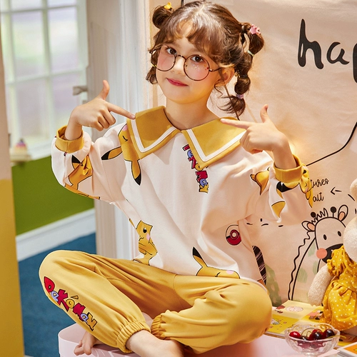 Детская пижама, демисезонный хлопковый тонкий лонгслив, комплект, подходит для подростков