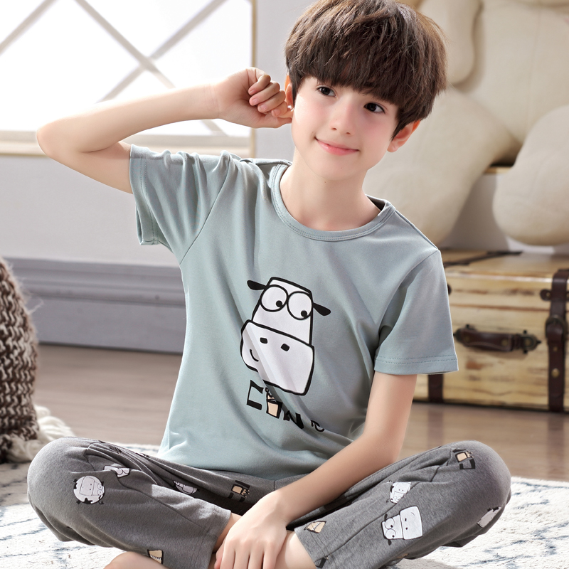 Cậu bé pajama quần ngắn tay tuổi teen trẻ béo bông nhà quần áo trẻ em childrens lớn đặt bông phim hoạt hình.