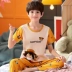 Mùa xuân và mùa thu trẻ em quần cotton ngắn tay mùa hè đàn ông béo cậu bé con trai lớn trong bộ đồ ngủ tracksuit phù hợp với phần mỏng quần áo trẻ em mùa thu đông Phù hợp với trẻ em