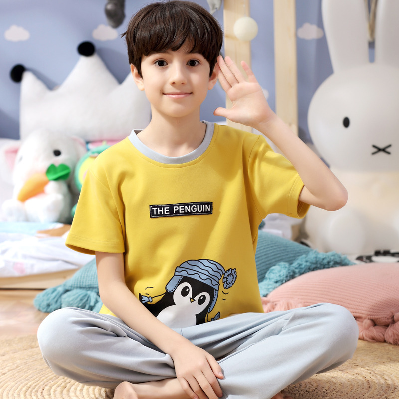 Cậu bé pajama quần ngắn tay tuổi teen trẻ béo bông nhà quần áo trẻ em childrens lớn đặt bông phim hoạt hình.