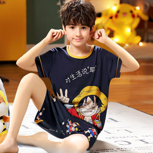 Boys' pajamas summer thin pure cotton medium and large children's cotton short-sleeved children's boys' air-conditioned home clothes suit summer style