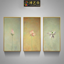 New Chinese Style Brief Modern Oil Painting Triptych Living-room Sofa Background Wall Decoration Painting Xuanguan Mural Lotus Hanging Painting