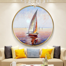 Pure hand painted scenic oil painting Xuanguan decoration Painting into the familys living room Aisle Sea Sailboat Hang Painting A Sails Smooth Fresco
