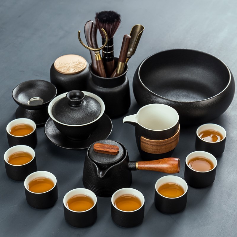 Upscale Bowl Cover Public Extravagant Black Tea End Fu Furniture Tawutian Tea Pottery Pan-Black Wind Tea Tea Office Zen Pot Sets Day Utensils-Taobao