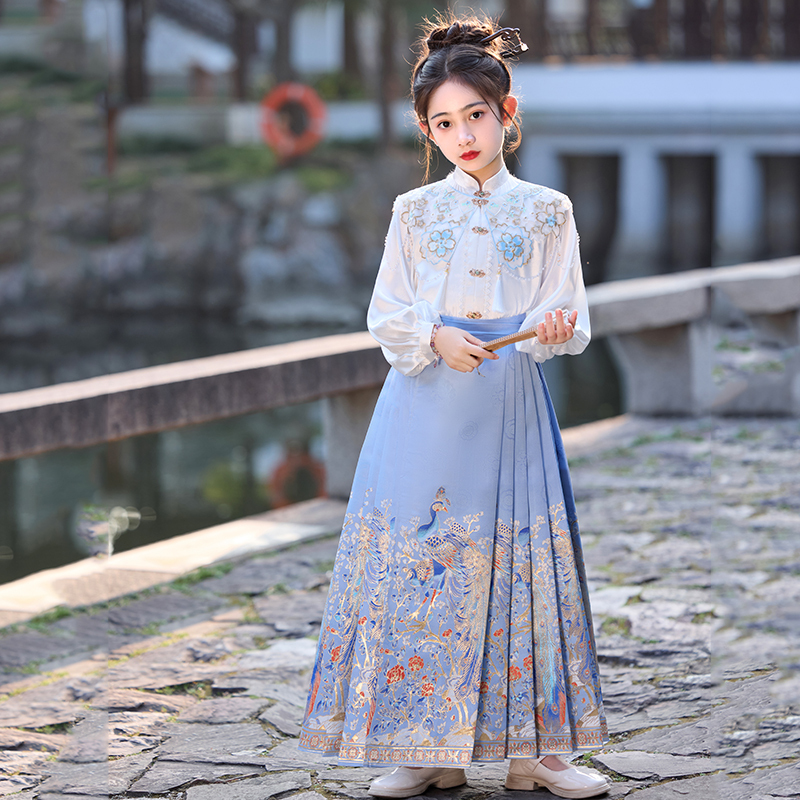 2025 New Style Girls' Mamian Skirt-Piece Ancient Style Suit, Children's Chinese Style Tang Suit, Little Girl's Ancient Costume Hanfu, Spring and Autumn Style
