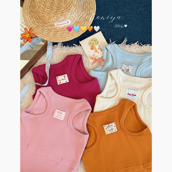 Spring Korean Children's Clothing 2026 Summer New Style Baby Solid Color Top Girls' Stylish High-Elastic Tank Top