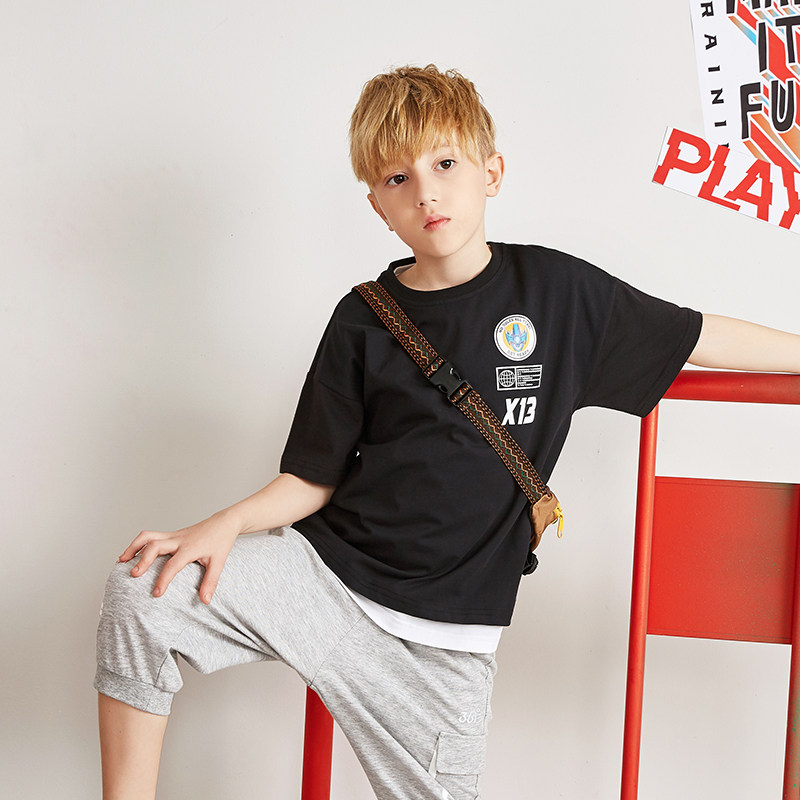 361 children's clothing children's T-shirt men's 2021 summer new big children's western-style half-sleeve tops boys' bottoming shirts are comfortable and trendy