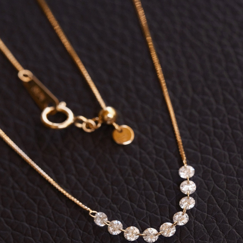 18K Gold Lab-Grown Diamond Necklace, Round Diamond Bracelet, Smile Necklace, High-End Diamond Necklace, Light Luxury Internet Celebrity Clavicle Chain