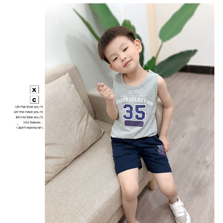 Bé trai mùa hè phù hợp với trẻ em đẹp trai mới quần short áo gi lê cotton hai mảnh thể thao em bé không tay - Phù hợp với trẻ em