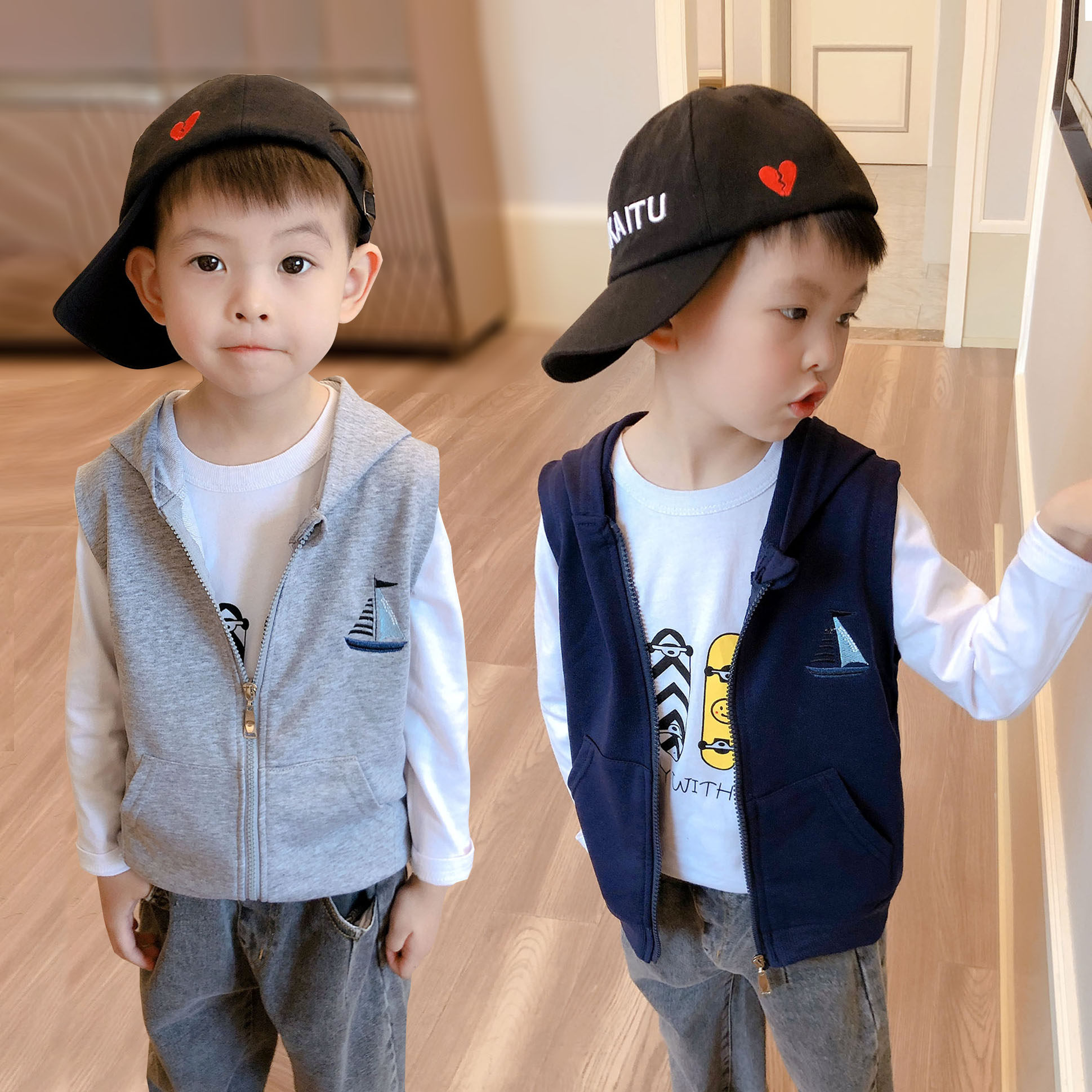 Boy horse and spring and autumn 2023 new vest casual baby hood jacket shoulder horse shirt tide