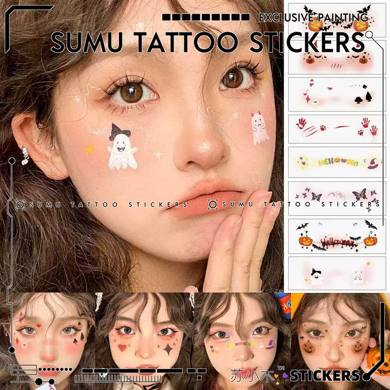 Su Xiaomu Halloween Tattoo Stickers Waterproof and Sweat-Proof Real Scar Freckle Stickers Pumpkin Face Stickers for Dress-Up