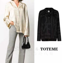 Toteme Spring Summer Classic Design Striped Geometric Silk Velvet Logo Print Embroidered Shirt Women