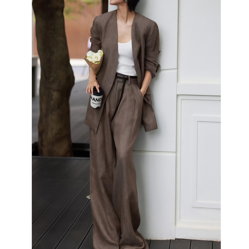 Old Money Style Linen Suit for Women, Spring 2026 New Model, High-End Commuter Luxury Jacket and Wide-Leg Pants Two-Piece Set Old Money Style Linen Suit for Women, Spring 2026 New Model, High-End Commuter Luxury Jacket and Wide-Leg Pants Two-Piece Set