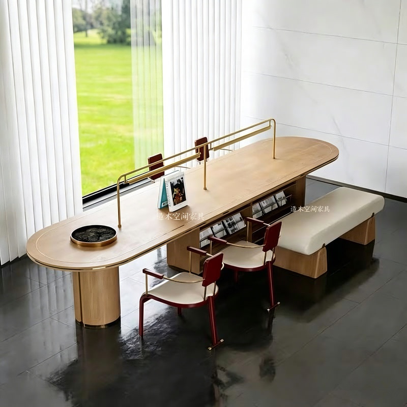 Light Luxury Mezzanine Leisure Area Reading Table Desk Cafe Library Conference Long Table Hotel Lobby Reading Table