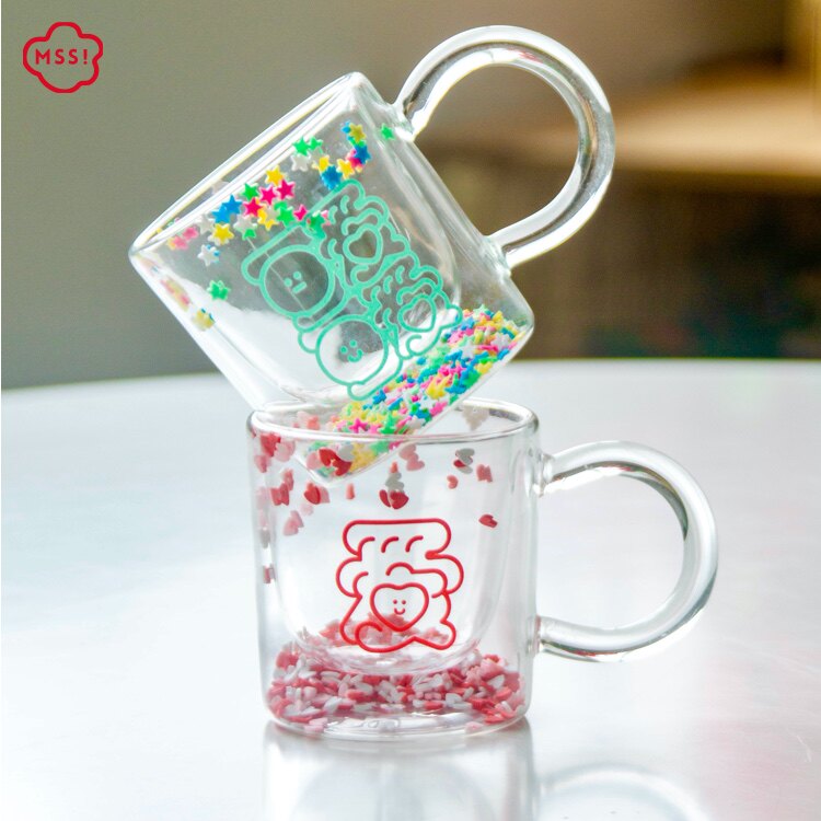 MSS Meow Surgery LOVELY 200ml HEAT RESISTANT DOUBLE GLASS WAVE CUP JUICE COFFEE MILK TEA EXCHANGE GIFT