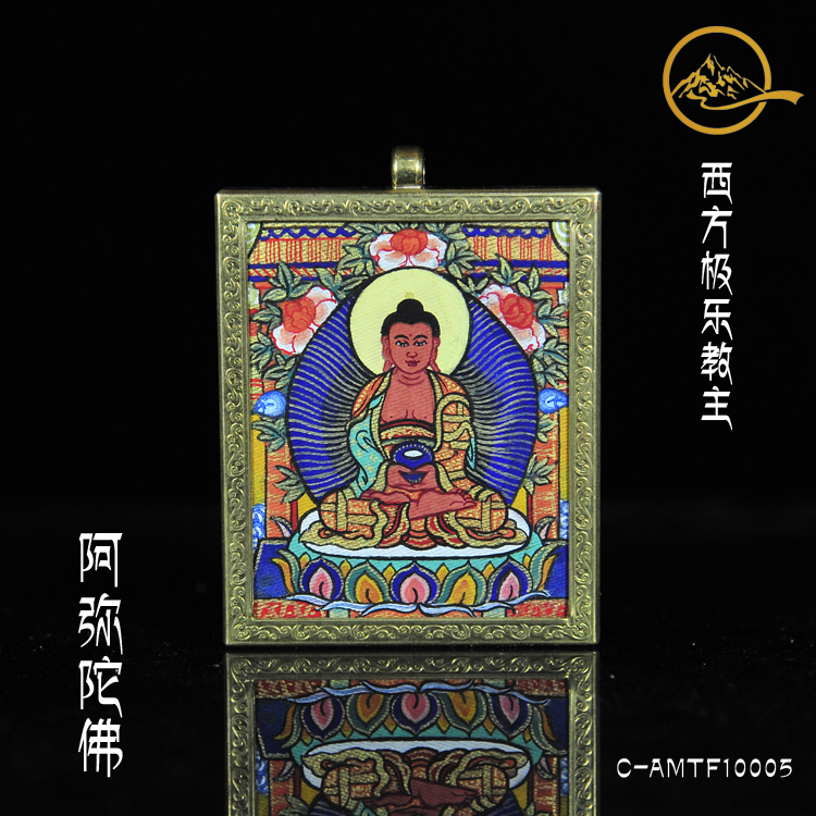 Little Thangka Amitabha Buddha hand-painted Buddhist carry-on Gawu box decorative pendant necklace Buddha license car pendant amulet