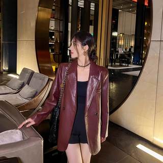 Angola red fried street retro pu leather suit 2025 spring and autumn new loose hong kong style leather jacket women's top