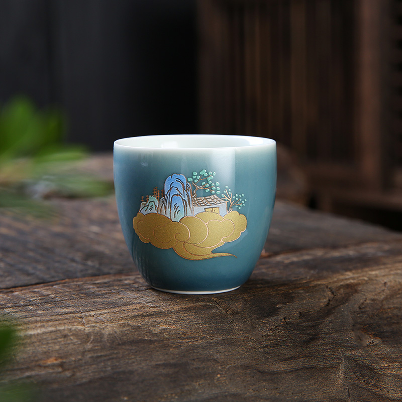 Blue Ceramic Pint Tea Cup Sketching Master Cup Kung Fu Small Tea Cup Home Minimalist Personal Cup Tea Set Cup tea