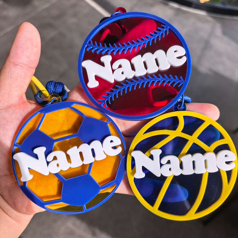 Acrylic Personalized Custom Football and Basketball Keychain with Name, Gift, Bag Tag, Luggage Tag