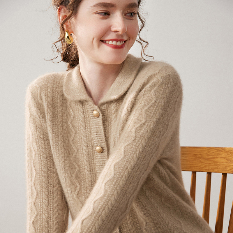 Same Style as the Store's Version, Double-Layered Thick 100% Pure Cashmere Cardigan with Polo Collar, Loose Sweater Coat, Wool Sweater Top Same Style as the Store's Version, Double-Layered Thick 100% Pure Cashmere Cardigan with Polo Collar, Loose Sweater Coat, Wool Sweater Top