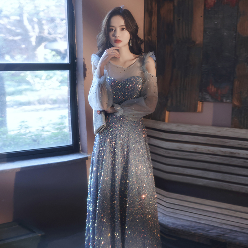 Sequined Evening Dress 2026 New Style Noble and Elegant Light Luxury Niche High-End Banquet Sophisticated Hostess Dress for Women