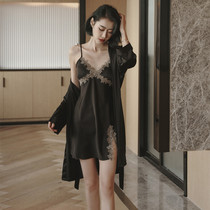 Sexy pajamas womens 2021 new summer high-grade sense ice silk suspender nightgown two-piece spring fashion night dress