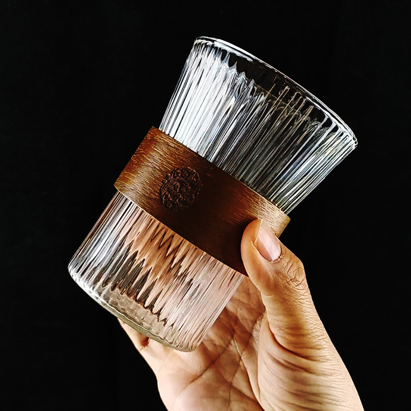 Japanese vertical striped glass cup transparent coffee cup high temperature flower tea cup wine cup juice drink cup ribbed water cup