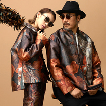 Mustard original emperors Chinese Collar Wall Mural Printing Open Fork Design Improved Personality Couple Don Dress Jacket Woman