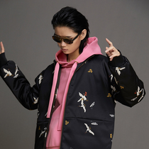 (Mustard original) crane positioning printing thread stitching cuff cocoon design long down jacket