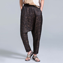 (Mustard Original) Precious Chinese Wind Designer Suits Silk Harynn Pants Womens Jacquard Fragrant Cloud Yarn Broadlegged Pants