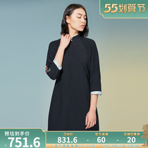 (mustard original) Motest China Wind Upright Collar Heavy Engineering Embroidery Design Tandem Dress Lady Improved Linen Qipao