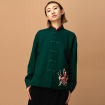 (Mustard Original) Ri Gas China Wind Chinese style upright collar-lined with improved embroidery fur and Tangclothing jacket