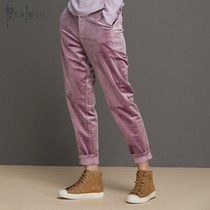 (mustard original) Purple cloud Chinese wind body waist head design velvet texture Fashion repair 90% pants
