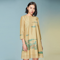 (Mustard original) Yuanlan Chinese style 100% mulberry silk lining elegant cheongsam skirt temperament short