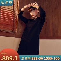 (Mustard original)Yuandai Chinese style Chinese style stand-up collar oblique lapel small buckle design improved cheongsam dress