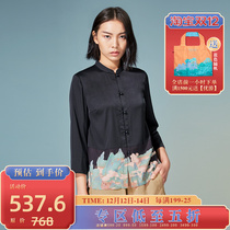 (Mustard original) Linya Chinese style Chinese style improved color printing tea jacket Zen Jade buckle Tang suit