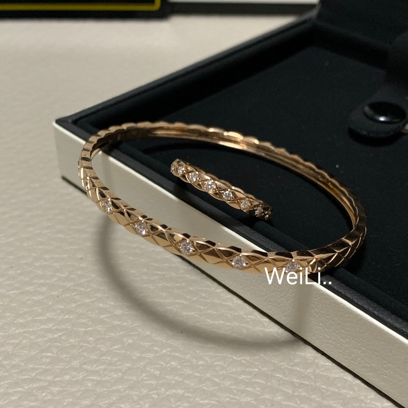 [Unbranded] Diamond-Pattern Bracelet Coco Wide Version Narrow Version Moissanite Diamond Diamond-Pattern Small Chanel-Style Stackable Bracelet Full of Diamonds for Women